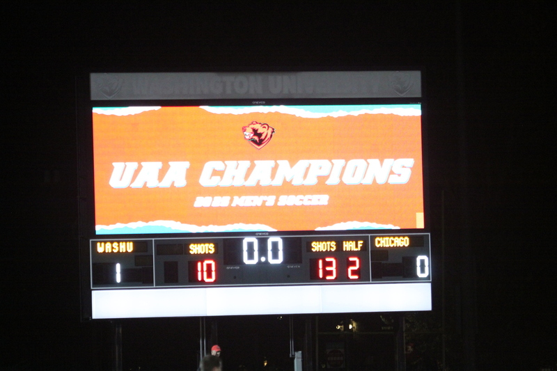 Wash U (St Louis) Mens Soccer vs University of Chicago 2025 LXI.jpg :: Wash U Men's Soccer vs University of Chicago during the UAA Championships 2025. This was the finals Wash U won 1-0. Washington University St. Louis, Missouri, USA at Francis Olympic Field 11/08/2025, NCAA Men's Soccer, A Soccer Pitch is the official term for the playing field in soccer, primarily used in the UK and other countries with a strong soccer culture. 