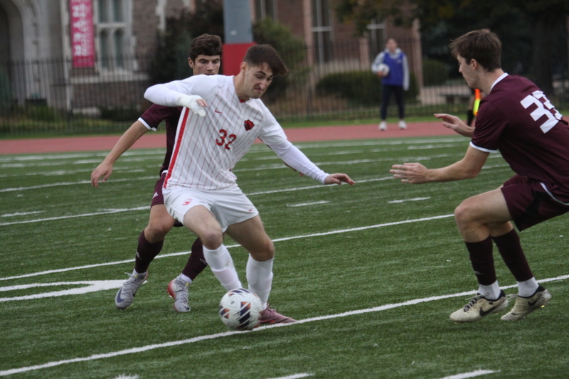 Wash U (St Louis) Mens Soccer vs University of Chicago 2025 VI.jpg :: Washington University-St. Louis Men's Soccer during the UAA Championships 2025 in a 1-0 win over University of Chicago at Francis Olympic Field-St. Louis, Missouri, USA. NCAA Men's Soccer Division III finals. CCIW - College Conference of Illinois Wisconsin. 
