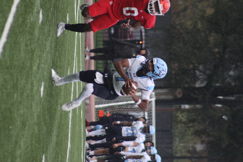 Wash U Football vs Elmhurst University 2025 XI.jpg :: Wash U (Bears) vs Elmhurst University (Bluejays) football on October 18th 2025, at Francis Olympic Field in St. Louis, Missouri, USA. It was a very rainy Saturday afternoon in the Greater St. Louis area. The game was delayed two and half hours due to weather before the teams were able to complete a quarter and half before stoppage in the second quarter. The game was played to the halftime break. This is when the game could be called a complete game. It never really stopped raining from noon however it was lightening that causes play stoppage. NCAA, CCIW DIII