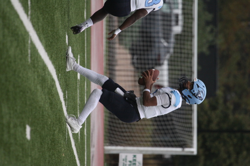 Wash U Football vs Elmhurst University 2025 XXIX.jpg :: Wash U (Bears) vs Elmhurst University (Bluejays) football on October 18th 2025, at Francis Olympic Field in St. Louis, Missouri, USA. It was a very rainy Saturday afternoon in the Greater St. Louis area. The game was delayed two and half hours due to weather before the teams were able to complete a quarter and half before stoppage in the second quarter. The game was played to the halftime break. This is when the game could be called a complete game. It never really stopped raining from noon however it was lightening that causes play stoppage. NCAA, CCIW DIII