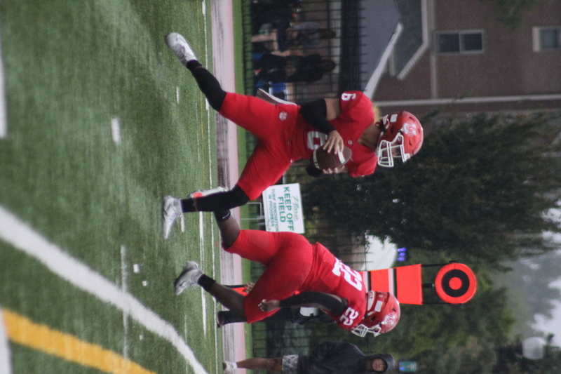 Wash U Football vs Elmhurst University 2025 XXV.jpg :: Wash U (Bears) vs Elmhurst University (Bluejays) football on October 18th 2025, at Francis Olympic Field in St. Louis, Missouri, USA. It was a very rainy Saturday afternoon in the Greater St. Louis area. The game was delayed two and half hours due to weather before the teams were able to complete a quarter and half before stoppage in the second quarter. The game was played to the halftime break. This is when the game could be called a complete game. It never really stopped raining from noon however it was lightening that causes play stoppage. NCAA, CCIW DIII