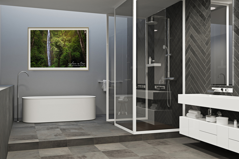 Depositphotos_185290792_xl-2015.jpg :: Corner of a gray bathroom with a tied floor, a white tub, and a double sink vanity unit. 3d rendering mock up
