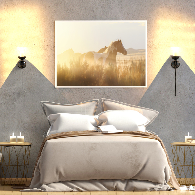 Moondrinker.jpg :: Mock up poster in bedroom interior. Bedroom Scandinavian style. 3d illustration