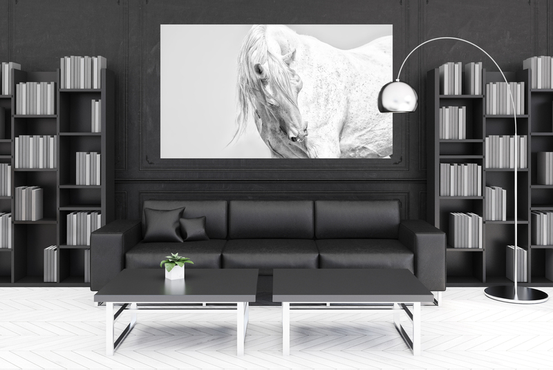 Peace and Details.jpg :: Black living room interior with a white floor, a black sofa near a coffee table, and two bookcases. 3d rendering mock up