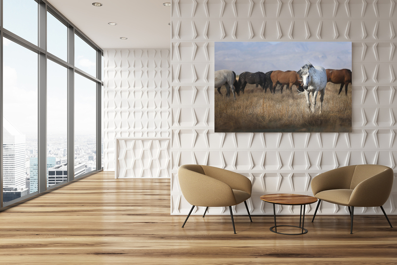 Silverstar(1).jpg :: White office waiting room with panoramic windows, a reception desk and brown armchairs near round coffee tables. A poster. 3d rendering mock up