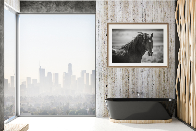 Sundance.jpg :: great city view from window of modern bathroom with black bath. 3d rendering