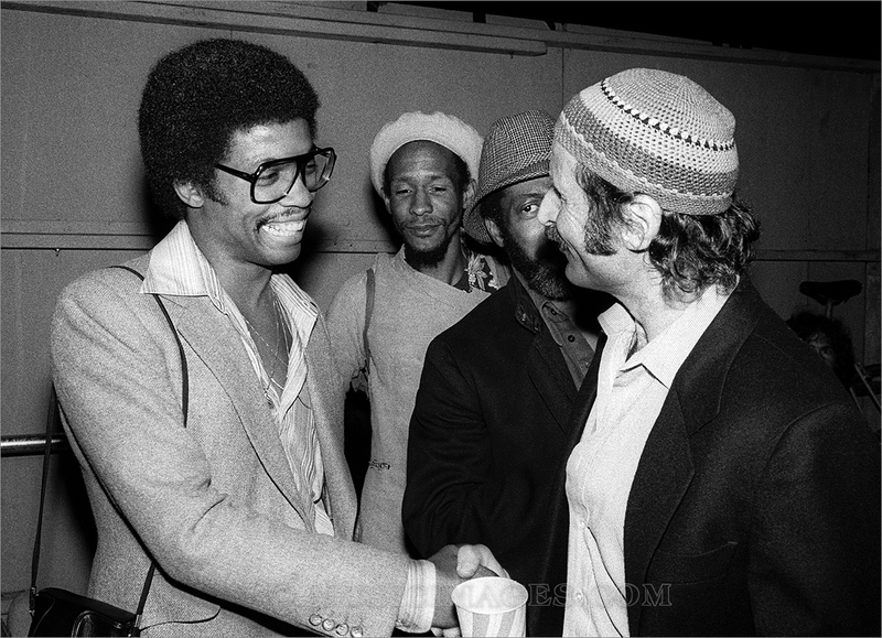 B561-26A_.jpg :: Herbie Hancock greets Joe Zawinal backstage - Greek Theater, Berkeley, Ca. - May, 1979