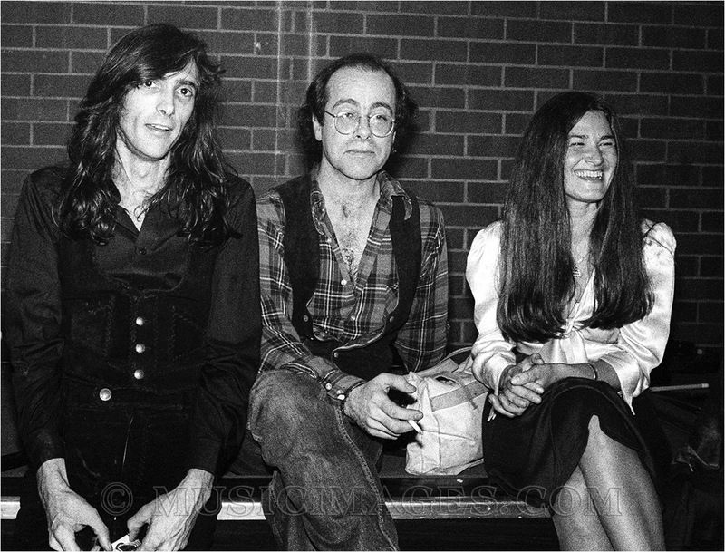 B631-18.jpg :: John Cipollina, Robert Hunter and Donna Jean Godchaux hanging out backstage at the Old Waldorf club in San Francisco - 1980
