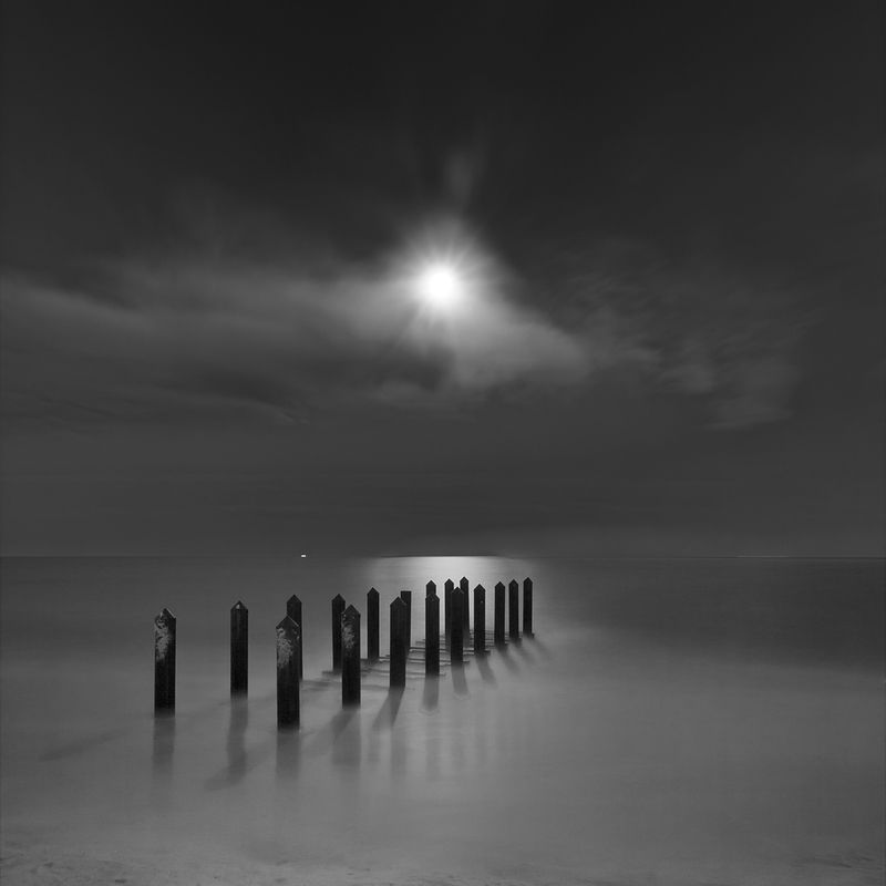 Eighteen Pilings Beneath the Rising Moon 2_25.jpg :: Archival pigment print on A3 hand-made Japanese paper (Bizan by Awagami Mills), signed and numbered 1/25, image size 10\