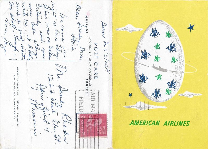 American Promo AI 15.jpg :: American Airlines, USA. Menu postcard, Easter 1955. Image courtesy of John Anderson.
