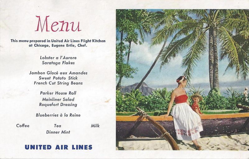 United Promo AI 28.jpg :: United Airlines, USA. Menu postcard image courtesy of John Anderson.