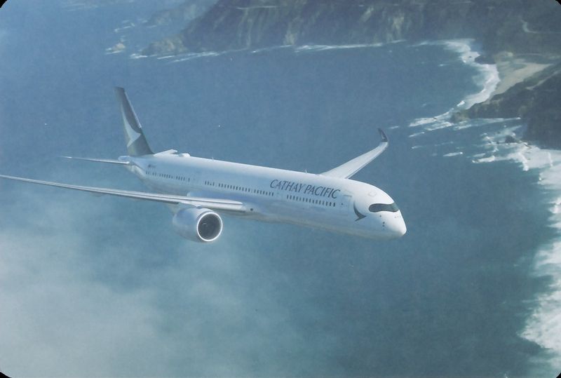 Cathay Pacific A350 AI 1.jpg :: Cathay Pacific, Hong Kong. Limited edition set, 2016. One of six cards. Set comes in a package.