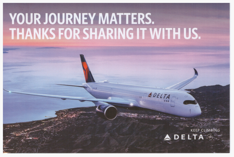 Delta Air Lines A350 AI 1.jpg :: Delta Air Lines, USA. Flight comment card. Continental size