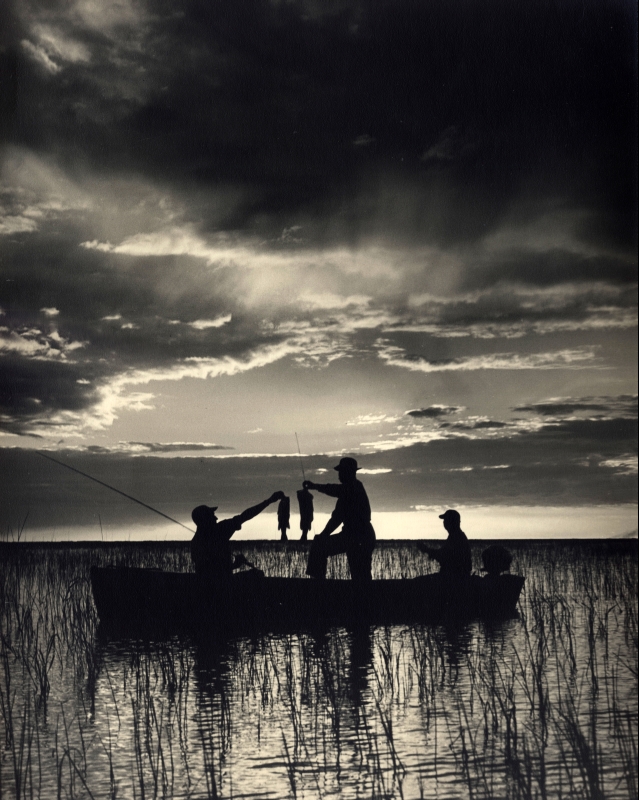 SPORTS fishing 15-30 comparing bass at sunset in silhouette c. 1940 SFOP 11x14 (1).jpg