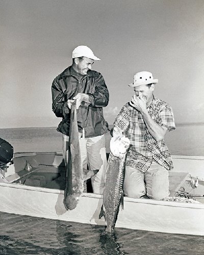 Celebrities (2-05LR) Ted Williams . Sammy Snead-TW holding his nose at SS.s shark.jpg