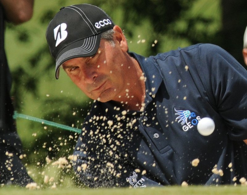 051105   REGIONS TRADITION 2011_001.jpg :: Fred Couples hits from the bunker on 17 during the first round of the Regions Tradition golf tournament at Shoal Creek Thursday May 5, 2011 in Birmingham, Ala.      (The Birmingham News/ Hal Yeager)