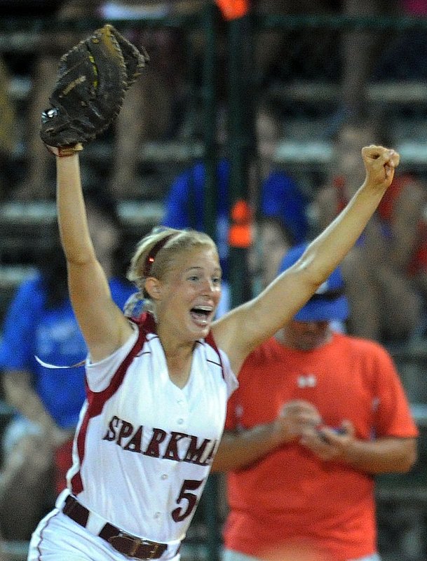 51912 CLASS 6A  SPARKMAN VESTAVIA_002.jpg :: Sparkman's Jessie Rice reacts at the end of their 5-4 win over Vestavia in the 6A championship game of the AHSAA State Softball Tournament at Lagoon Park Saturday May 19, 2012 in Montgomery, Ala. (The Birmingham News, Hal Yeager)