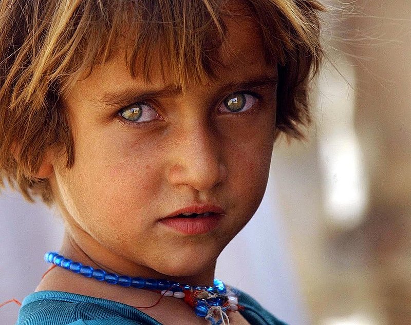 877TH ENGINEER-2.jpg :: Alabama National Guardsman  of the 877th Engineer Battalion from Hamilton, Ala. A small Iraqi squatter girl watches  as C company soldiers hand out food and shoes to the families living right outside the camp. News staff Hal Yeager reporter/Gordon
