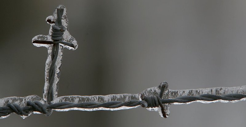 WINTER WEATHER ALHY106 9.53.42 PM.jpg :: Ice accumulates on a barbed wire fence Wednesday Feb. 12,  2014 in Fort Payne Ala. Officials are warning of ice and snow accumulations as the day continues. (AP Photo/Hal Yeager)