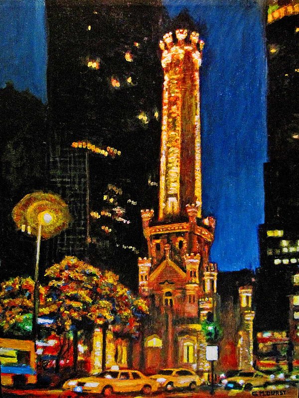 CHICAGO WATER TOWER.jpg :: The original painting has been sold.  To order a print on canvas starting at $47.00 contact DurstArt@aol.com
