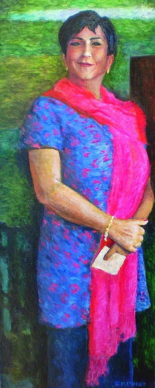 LADY WITH A PINK SCARF.jpg :: This is a portrait of Hilary Benjamin, who lives in Cape Town, South Africa. To purchase a fine art limited edition of this piece, contact DurstArt@aol.com or press Contact above.