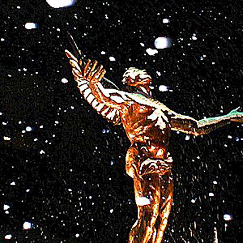 Loving the Snow.jpg :: This is a photo of a statue in Chicago during a blizzard.To purchase a fine art print of this digital image go to michael-durst.artistwebsites.com  To view comments, click on \
