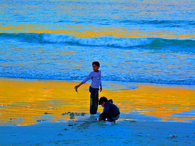 Playing on the Beach.jpg :: Boys playing on the beach in Hout Bay at sunset. To purchase a fine art print of this digital image go to michael-durst.artistwebsites.com  To view comments, click on \