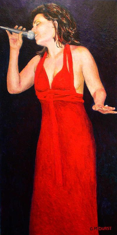 THE JAZZ SINGER.jpg :: This is a portrait of Lucrecia Rodriquez, a jazz singer. To purchase a fine art limited edition of this piece, contact DurstArt@aol.com or press Contact above.