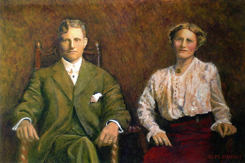 WEDDING DAY 1915.jpg :: The is a portrait of the artist's grandparents on their wedding day in 1915. To purchase a fine art limited edition of this piece or commission a painting of your relatives, contact DurstArt@aol.com or press Contact above.