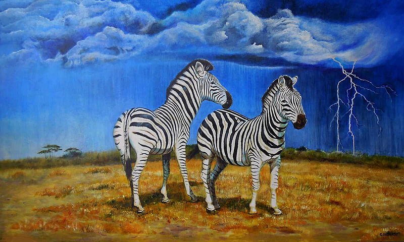 Zebra Storm.jpg :: To order the original large (60in by 40in) painting or a Limited Edition, contact DurstArt@aol.com