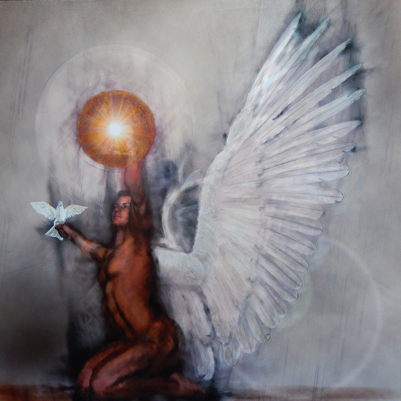 Angel of Peace and Light.jpg :: angel, light, peace, wings, fractal, dove, nude, man, male, grey, neutral, angelic, Christian, 