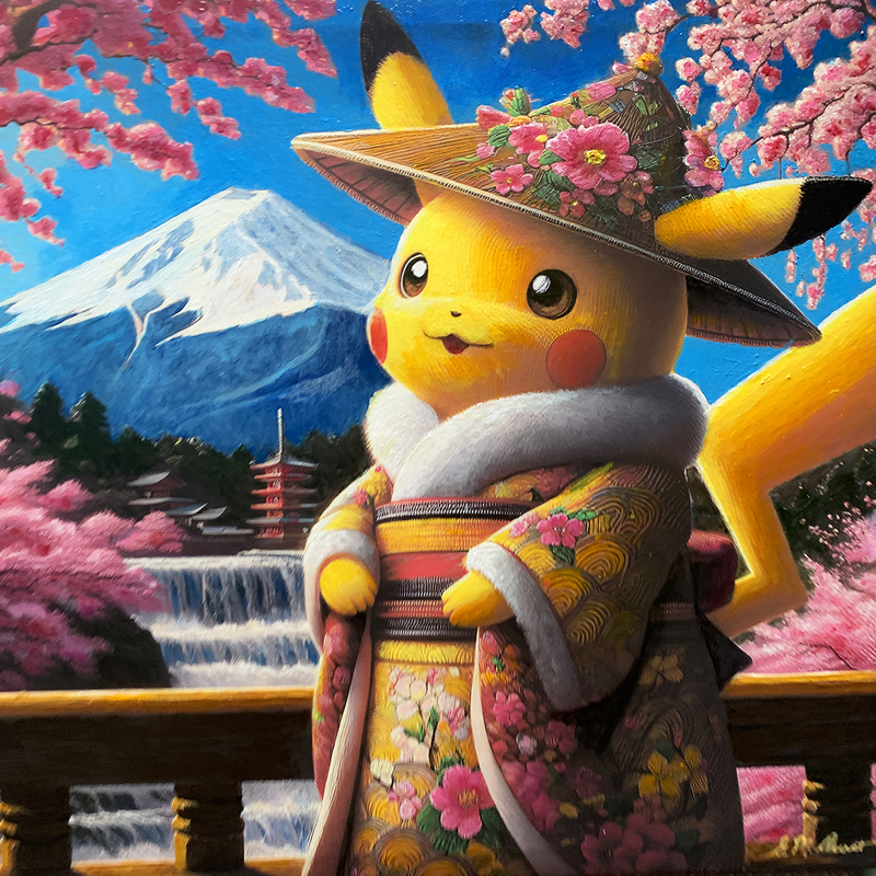Pikachu Sakura Greeting.jpg :: To order prints or related gifts, go to www.MichaelDurstFineArt.com