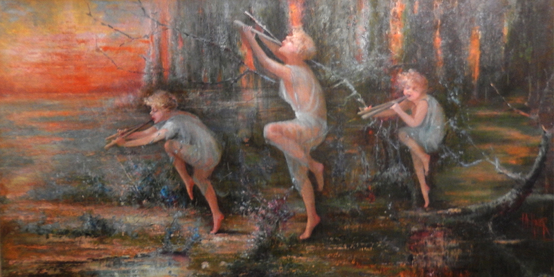 Pipes of Pan after Hyer.jpg :: To purchase the original 1915 oil painting or the Masterpiece Re-Creation, contact DurstArt@aol.com