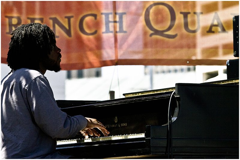 11NO.FQMF-TheloniusMonkInstitute-VictorGould_4480.jpg :: VICTOR GOULD, Thelonious Monk Institute Ensemble, French Quarter Music Festival, New Orleans, Louisiana, April 10, 2011