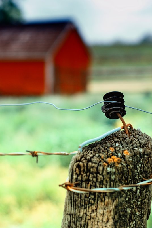 Keep Out.jpg :: Barbed wire with bokeh barn