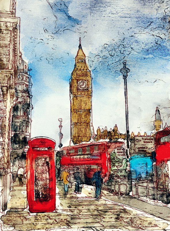 London Icons in Watercolor.jpg :: The icons of London in watercolor