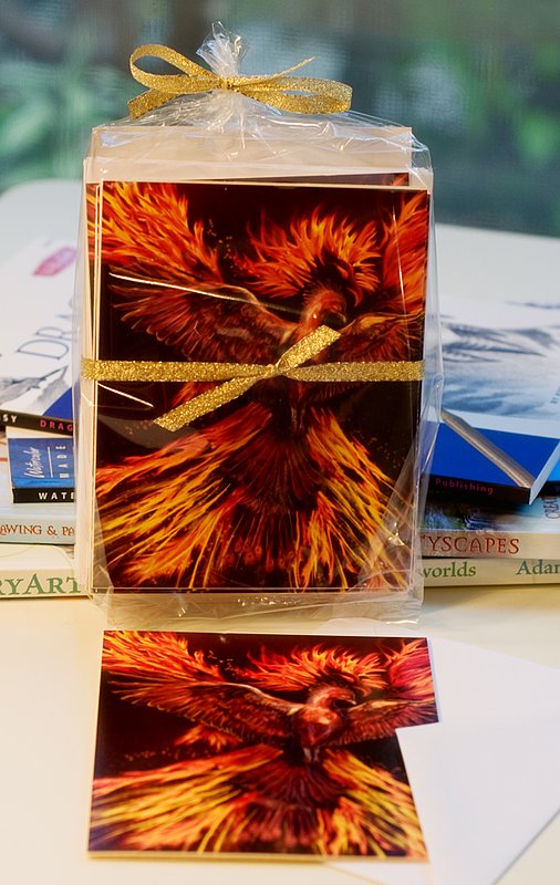 Phoenix Rising Note Cards.jpg :: Set of 12 4x5 blank note cards with envelopes and gold seals.