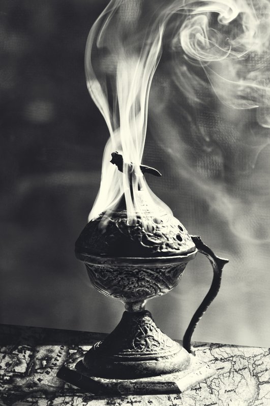 Ritual in Black and White.jpg :: Syrian incense burner with white smoke in black and white