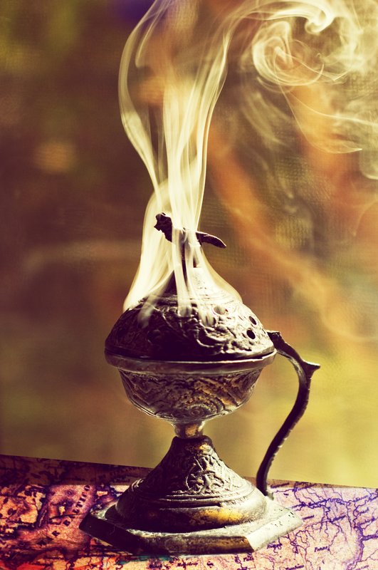 Ritual.jpg :: A Syrian incense burner releases the white smoke, filling the air with the deep aroma of Frankincense. 