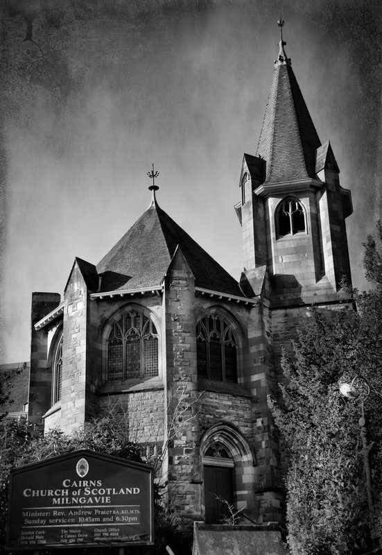 Scottish Church in Black and White.jpg :: Cairns Church in Milngavie Scotland. © 2012 LKG Photography