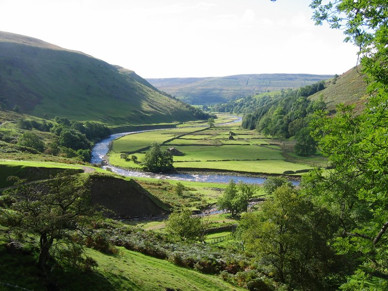 Swaledale Valley.jpg :: River Swale running through the green Swaledale Valley, Yorkshire Dales, England