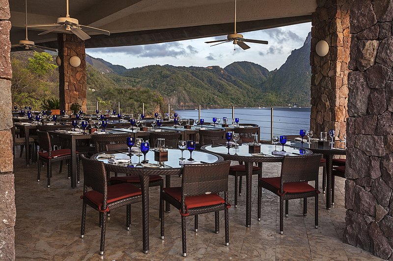 _MG_5578 -Dinner tables set -Jade Mtn Club.jpg :: A view from the Jade Mtn Club set for dinner