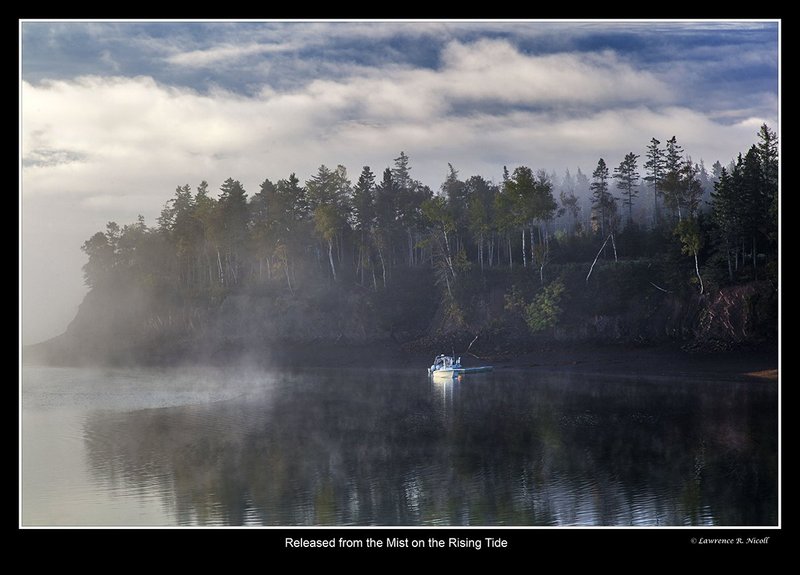 9701 -The tide and mist rise in Parrsboro.jpg :: The tide and mist rises revealing a boat at the ready