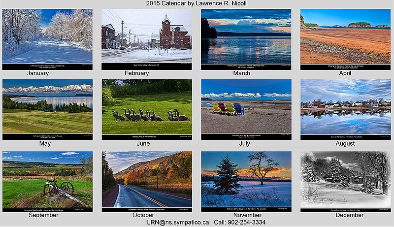 2015 Calendar Pictures.jpg :: 2015 Calendar of Local Nova Scotia pictures