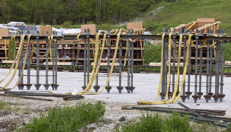 GQ7A7559 copy.jpg :: 5/21 Tower base bolts and forms ready to be flown up on the hill