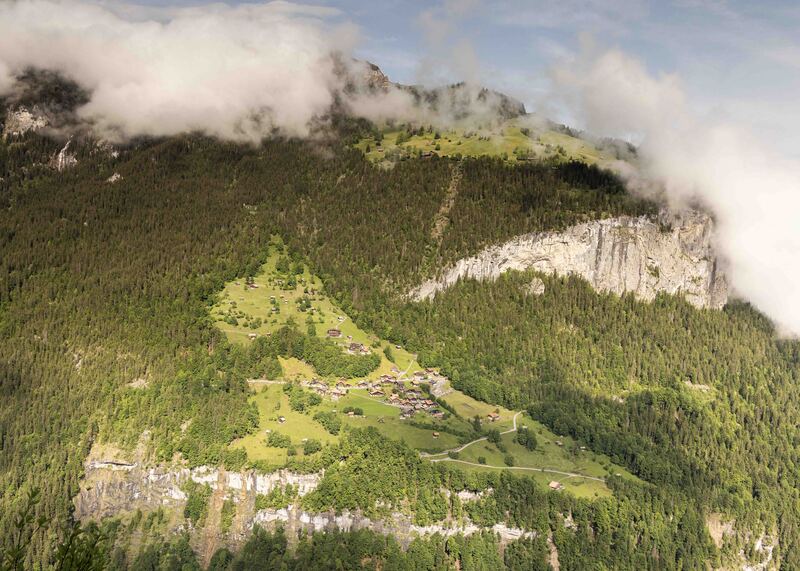 GQ7A9522 copy (1).jpg :: A small village of homes on the far side of the Lauterbrunnen Valley from Leiterhoren. How the heck do folks get up there.