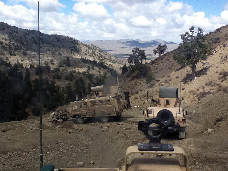 3rd Inf Div (9th Eng Bn) - A2580E.jpg :: 3rd Inf Div, 9th Eng Bn, Iraq War - US ARMY PHOTO: Alpha Company, 9th Engineer Battalion conducts a mechanized route clearance patrol partnered with an Afghan Army Route Clearance Company through the mountains of Paktika, Afghanistan in the spring of 2012. A US RG-31 with mine roller leads the convoy. Afghan Army forces are seen utilizing up-armored HMMWVs.