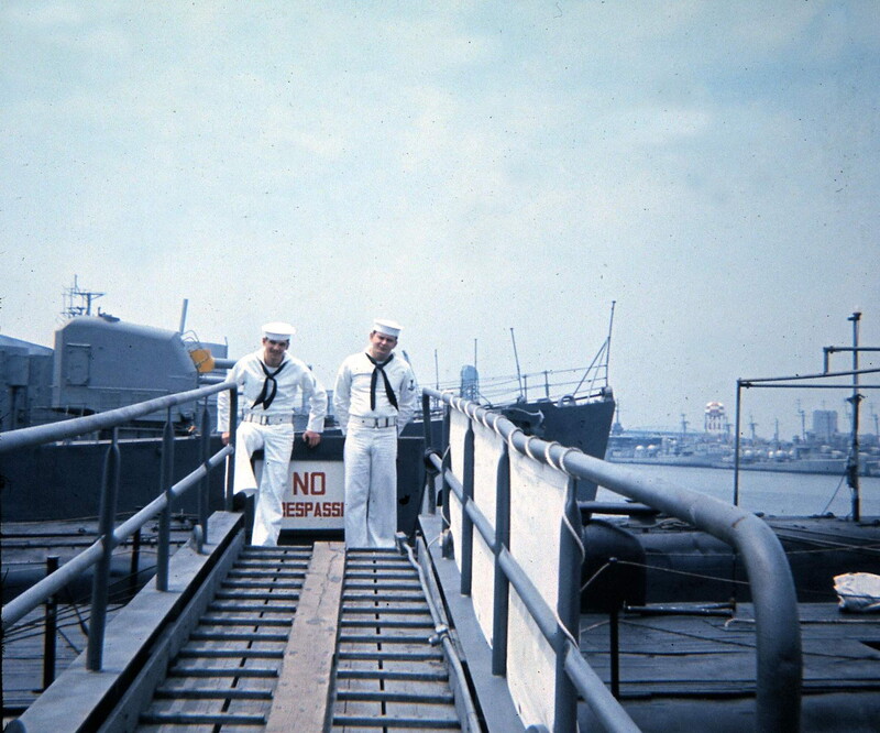 USS Angler (SS-240) - N9408M.jpg :: USS Angler (SS-240), Submarine, Vietnam War - US NAVY PHOTO: Sentries of USS Angler (AGSS-240) await the unwanted, 1968.
