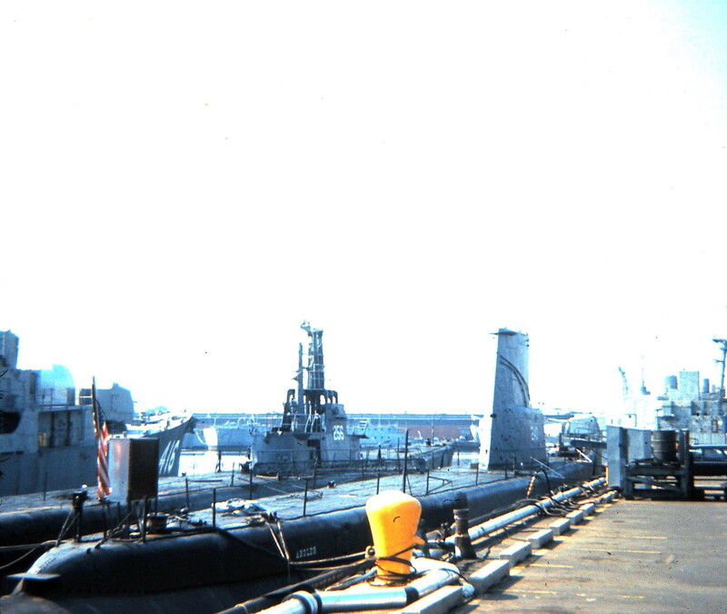 USS Angler (SS-240) - N9409.jpg :: USS Angler (SS-240), Submarine, Vietnam War - US NAVY PHOTO: Angled USS Angler (AGSS-240) & USS Hake (SS-256) & USS Melvin R. Nawman (DE-416) at the Philadelphia Navy Yard, May 1968.