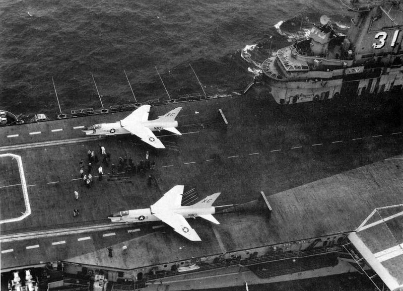 USS Bon Homme Richard (CVA-31) - N436K.jpg :: USS Bon Homme Richard (CVA-31), Aircraft Carrier Attack, Vietnam War - US NAVY PHOTO: On Thursday, 6 Jun 1957, two U.S. Navy Vought F8U-1 Crusader fighters and two Douglas A3D-1 Skywarrior attack aircraft flew non-stop from USS Bon Homme Richard (CVA-31) off the the coast of California to USS Saratoga (CVA-60) off the east coast of Florida. This was the first carrier-to-carrier transcontinental flight. The Crusaders completed the flight in 3 hours 28 minutes and the Skywarriors in 4 hours 1 minute. President Dwight D. Eisenhower was aboard Saratoga to welcome the aircraft.